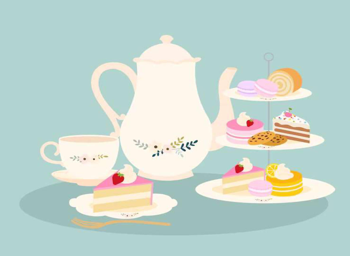 afternoon tea, cakes, hot drinks